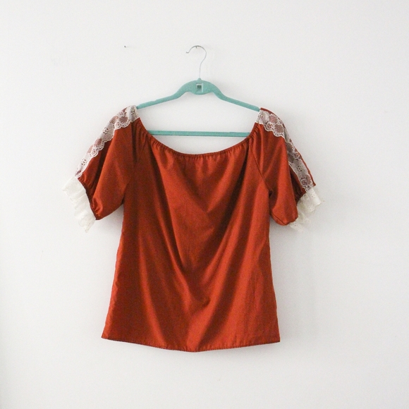 SOLD - Vintage 1970s Deep Orange Rust Off the Shoulder Western Style - Picture 6 of 11